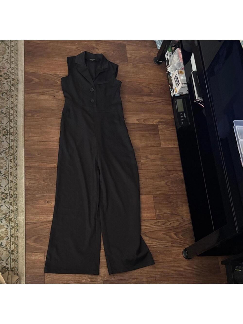 Shinestar Black Sleeveless Jumpsuit Collar Sailor Flowy Leg Minimal Capsule